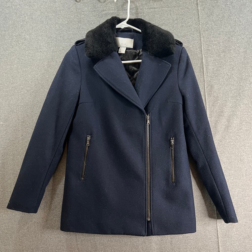 H&M Wool Blend Blue Jacket Women's Size 4 Winter Outerwear Coat